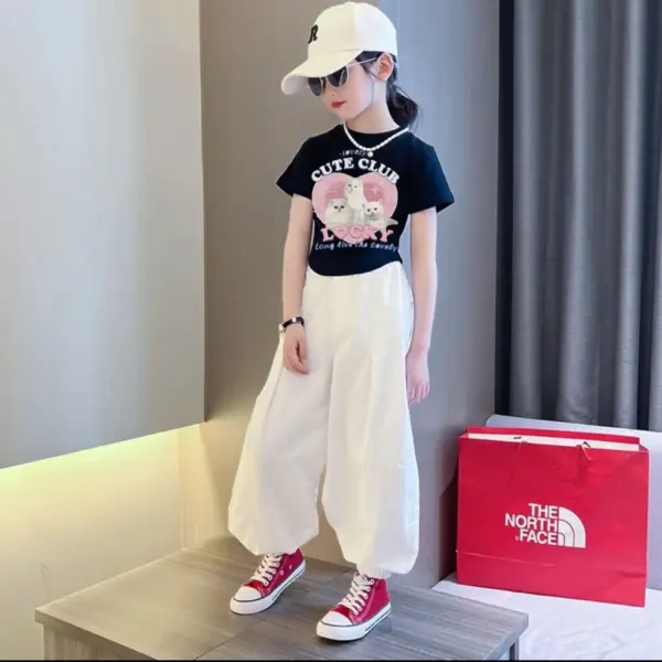 ชุดเสื้อแขนสั้นกางเกงขายาวเด็กหญิง สีดำ - Image 2