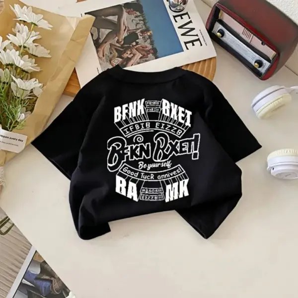 เสื้อแขนสั้นเด็กแฟชั่นสีดำ