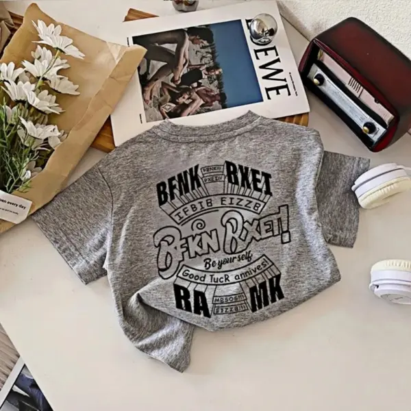 เสื้อแขนสั้นเด็กแฟชั่นสีเทา